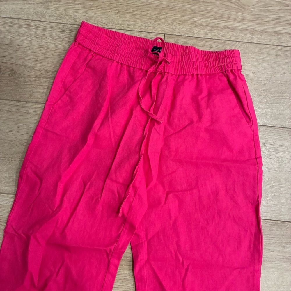 NWT J. Crew Women’s Linen Cotton Blend Drawstring Pant Hot Pink Size 4